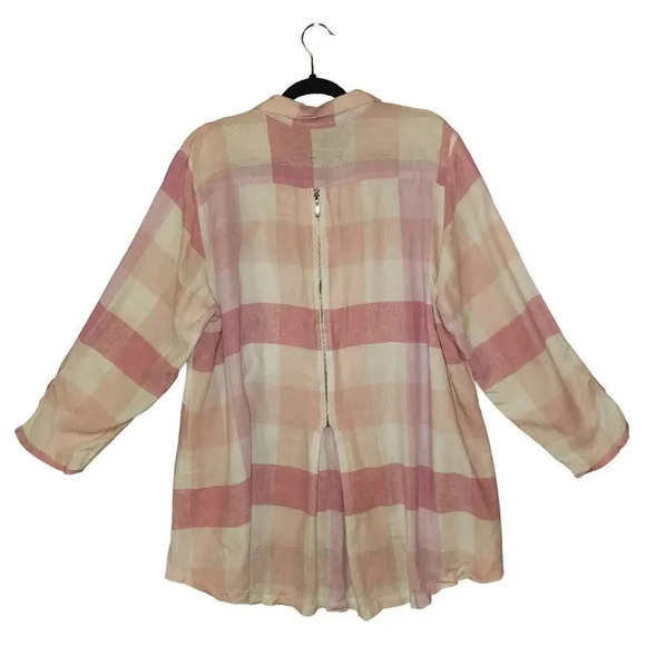 Soft Surrounding Women Pink Plaid Shirt Button Down Pearly Buttons Size 2X SBU60 - Picture 2 of 8